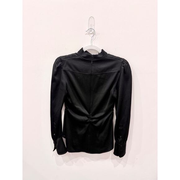 NWT A.L.C. Hirsch Keyhole Pleated V-Neck Crepe Blouse Top Black Women's Size 0 - Picture 4 of 7